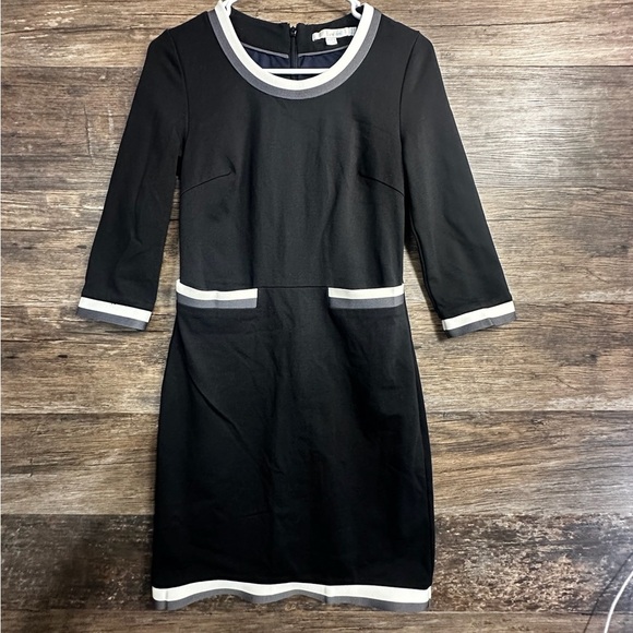 Boden Black Sheath Dress with Gray White Accent Stripes Size 4 - Picture 1 of 16